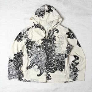 Three Hearts graphic grungy zip up hoodie